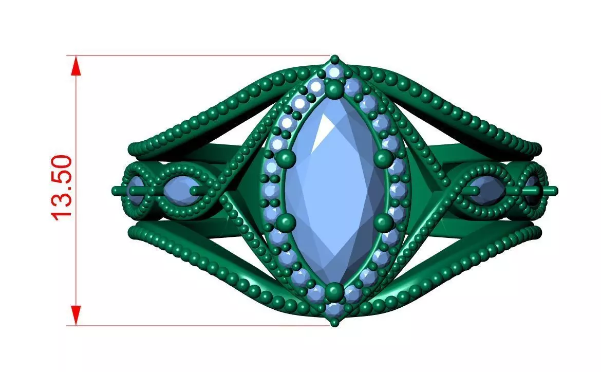 Marquise Engagement Ring 3D print model_9