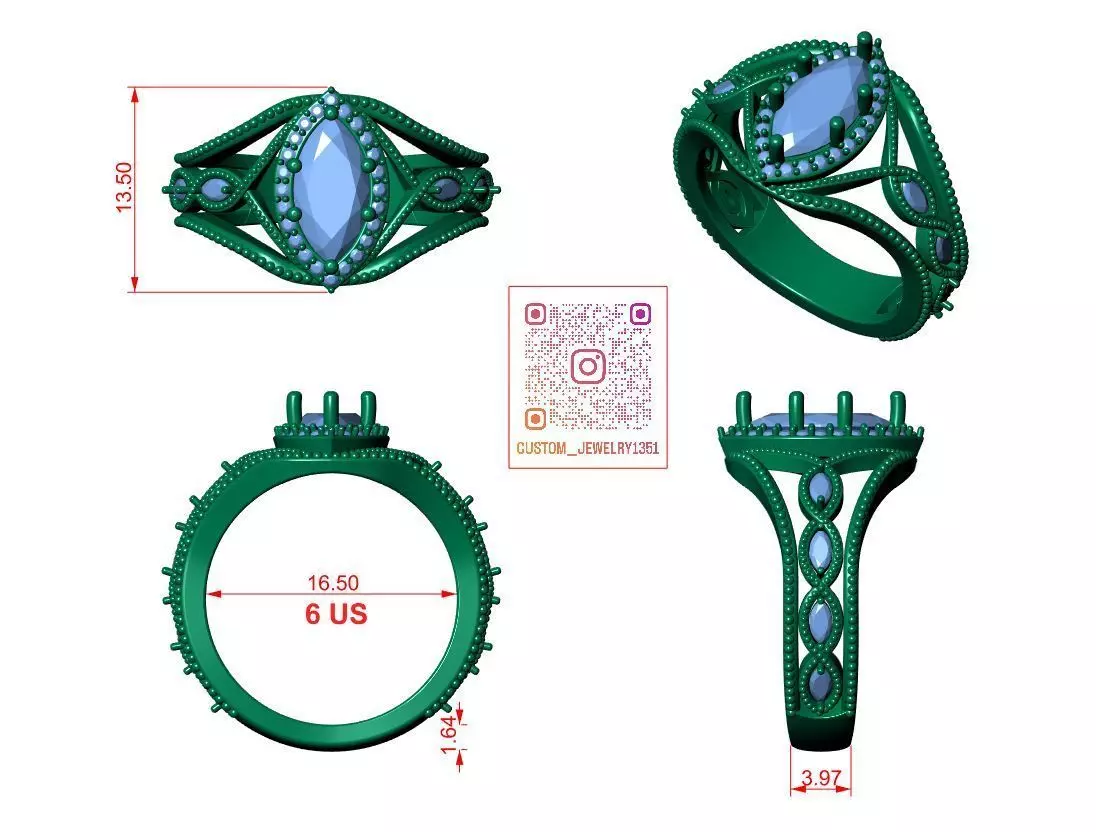 Marquise Engagement Ring 3D print model_11