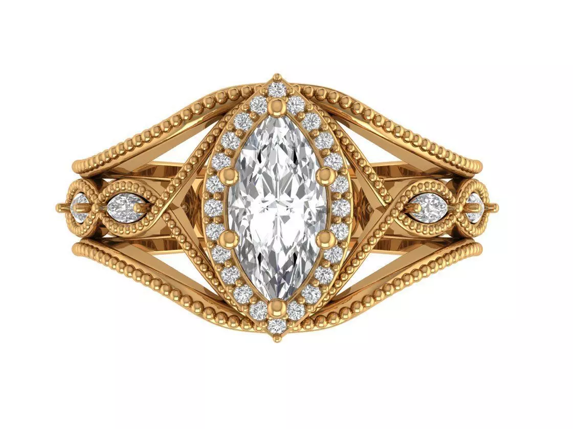 Marquise Engagement Ring 3D print model_1