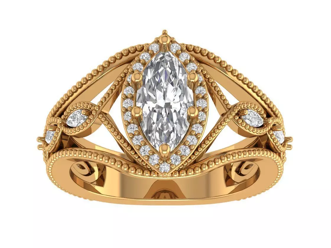 Marquise Engagement Ring 3D print model_4