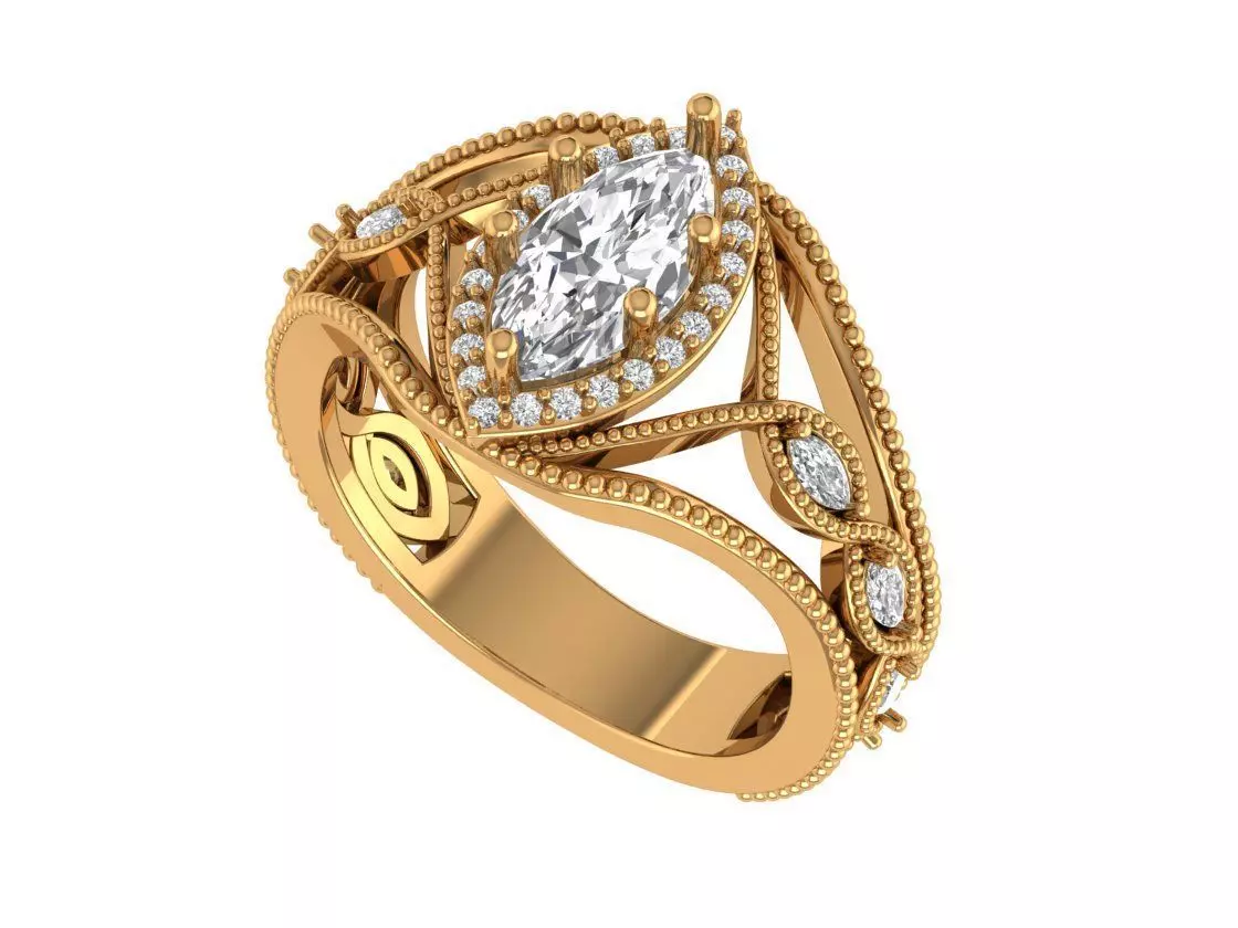 Marquise Engagement Ring 3D print model_2