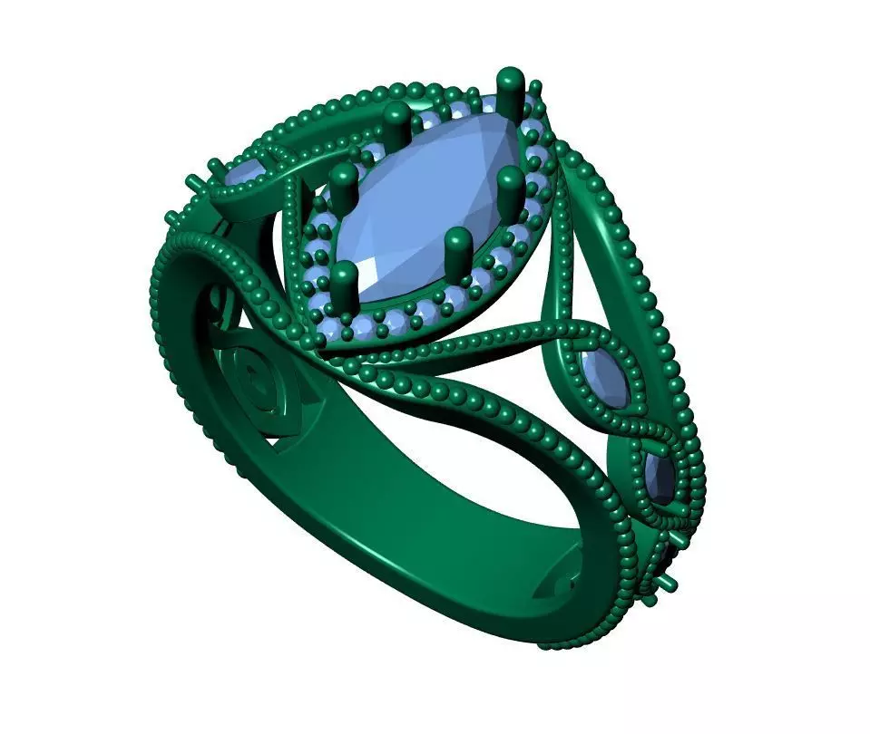 Marquise Engagement Ring 3D print model_7