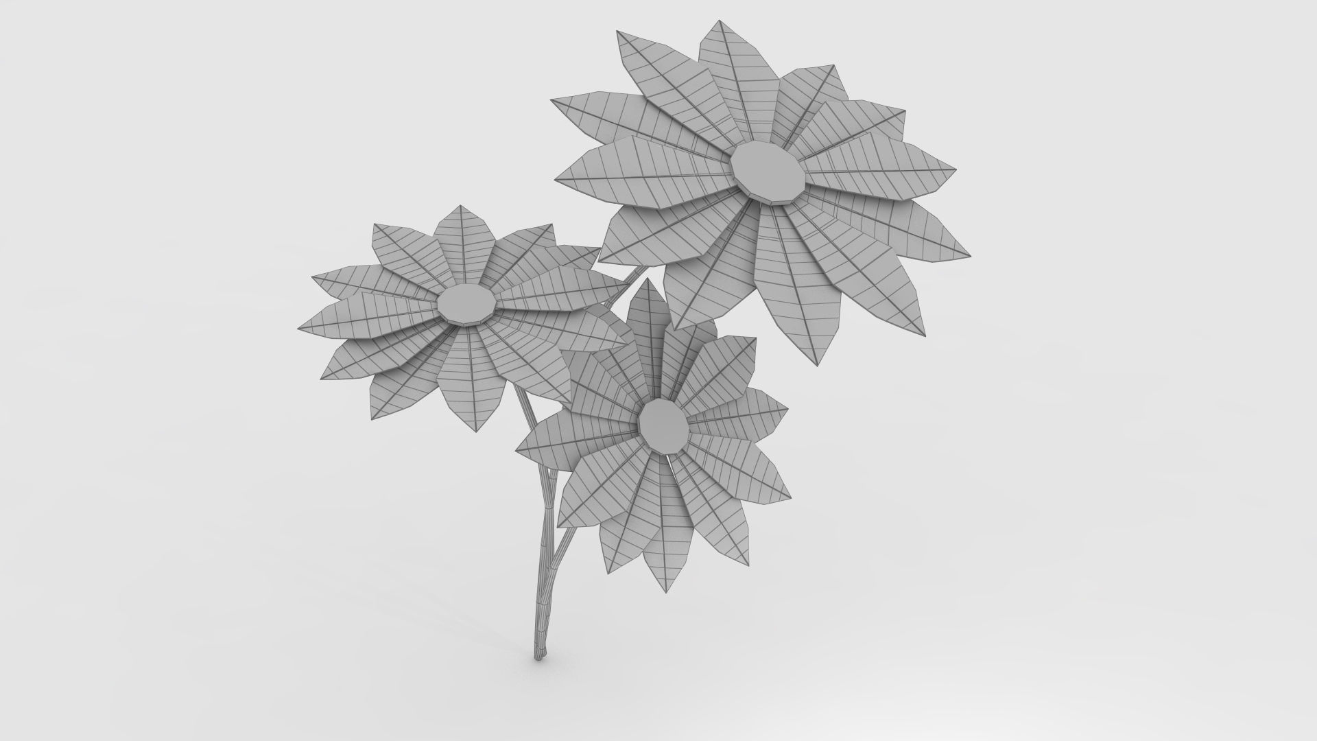 origami three flowers Low-poly 3D model_1