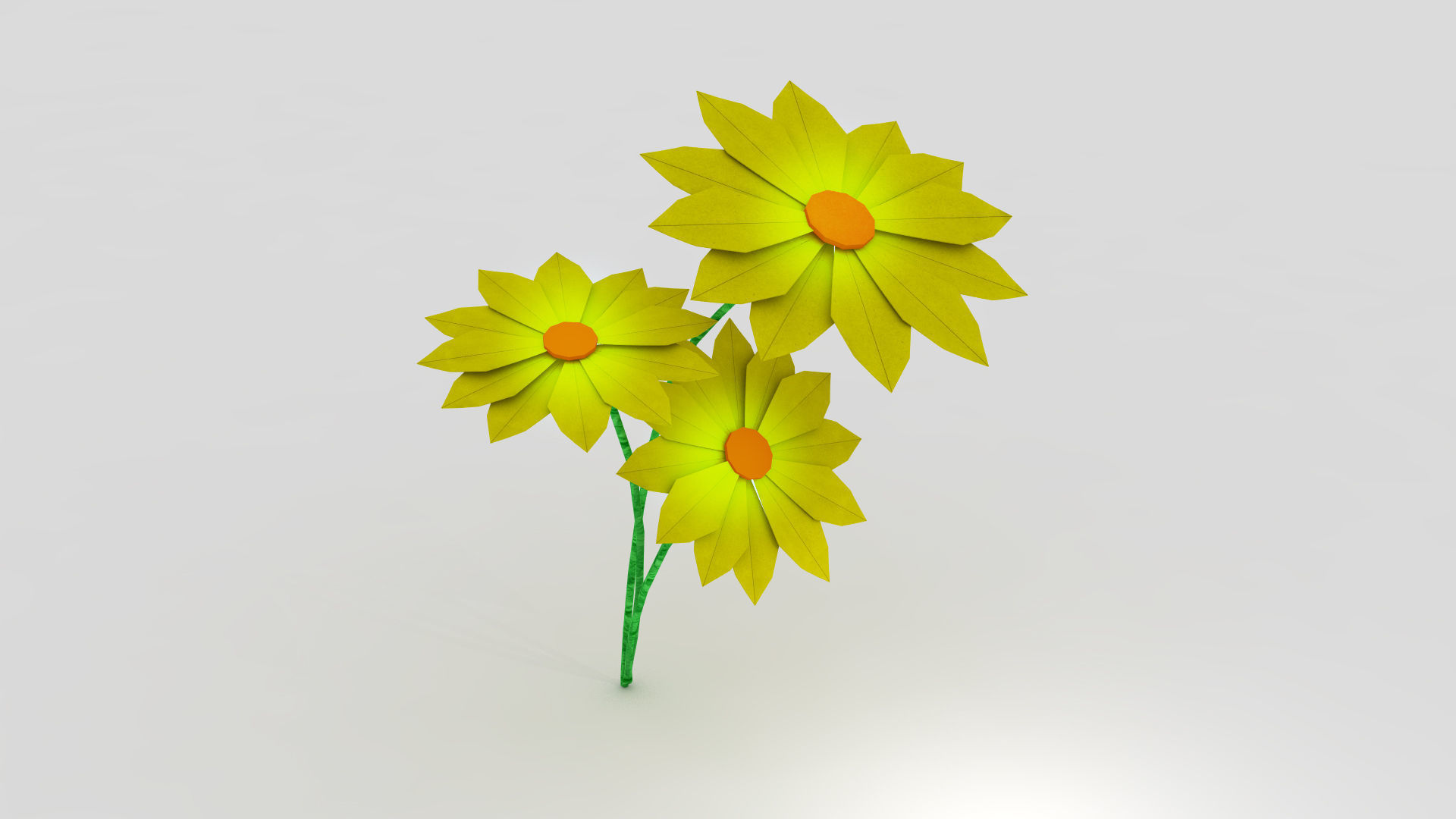 origami three flowers Low-poly 3D model_2