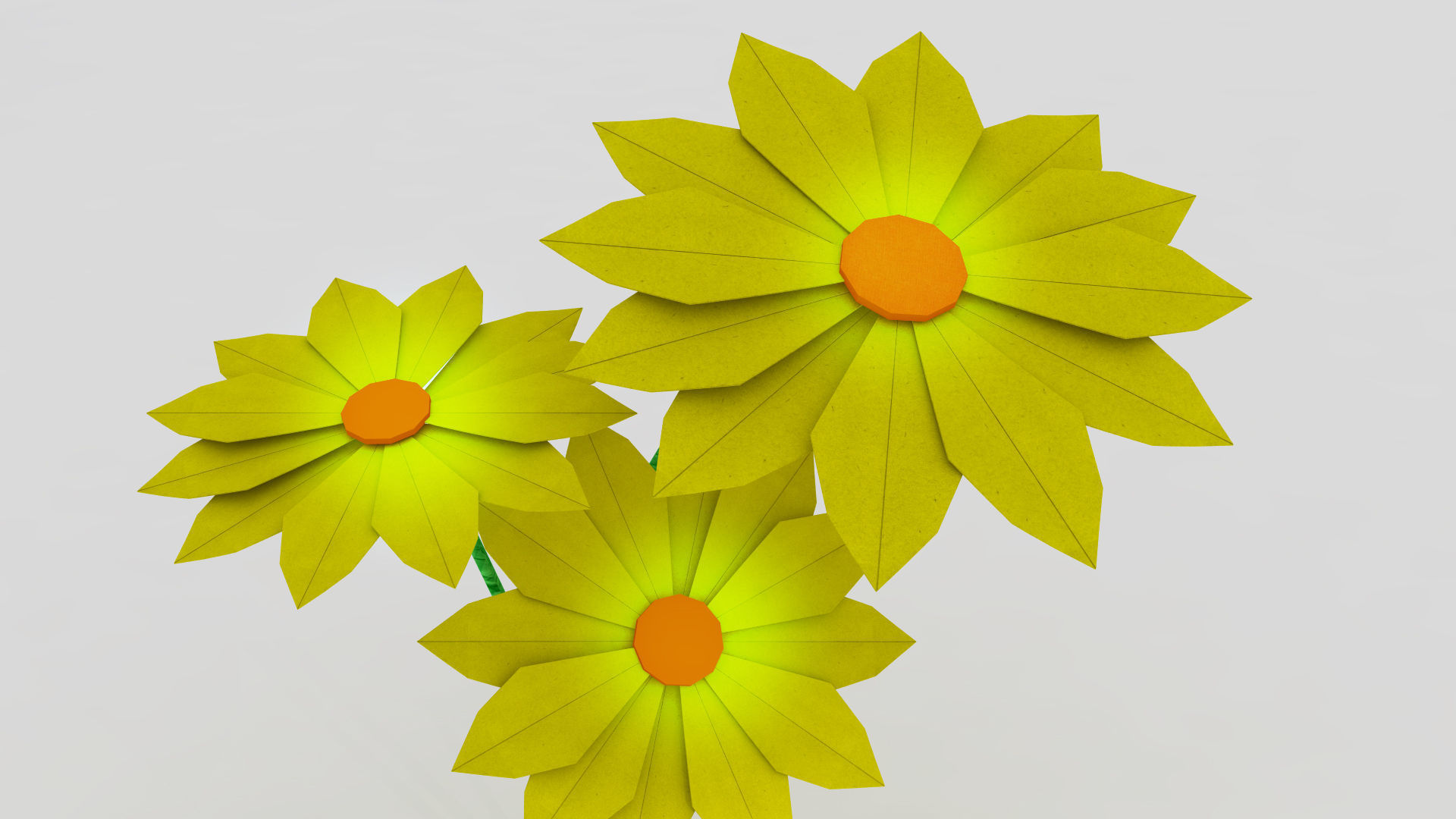 origami three flowers Low-poly 3D model_3