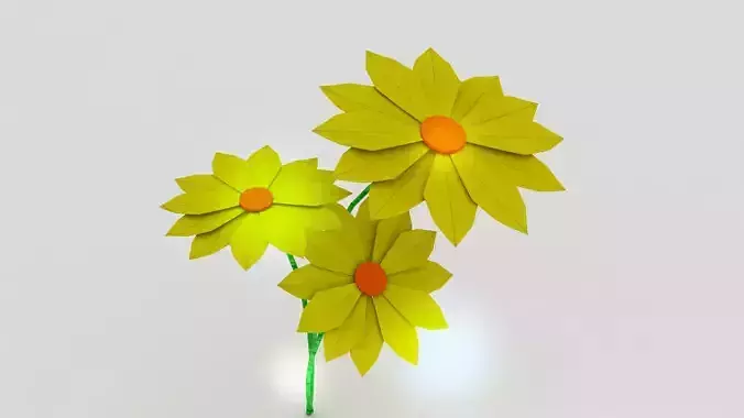 origami three flowers Low-poly 3D model