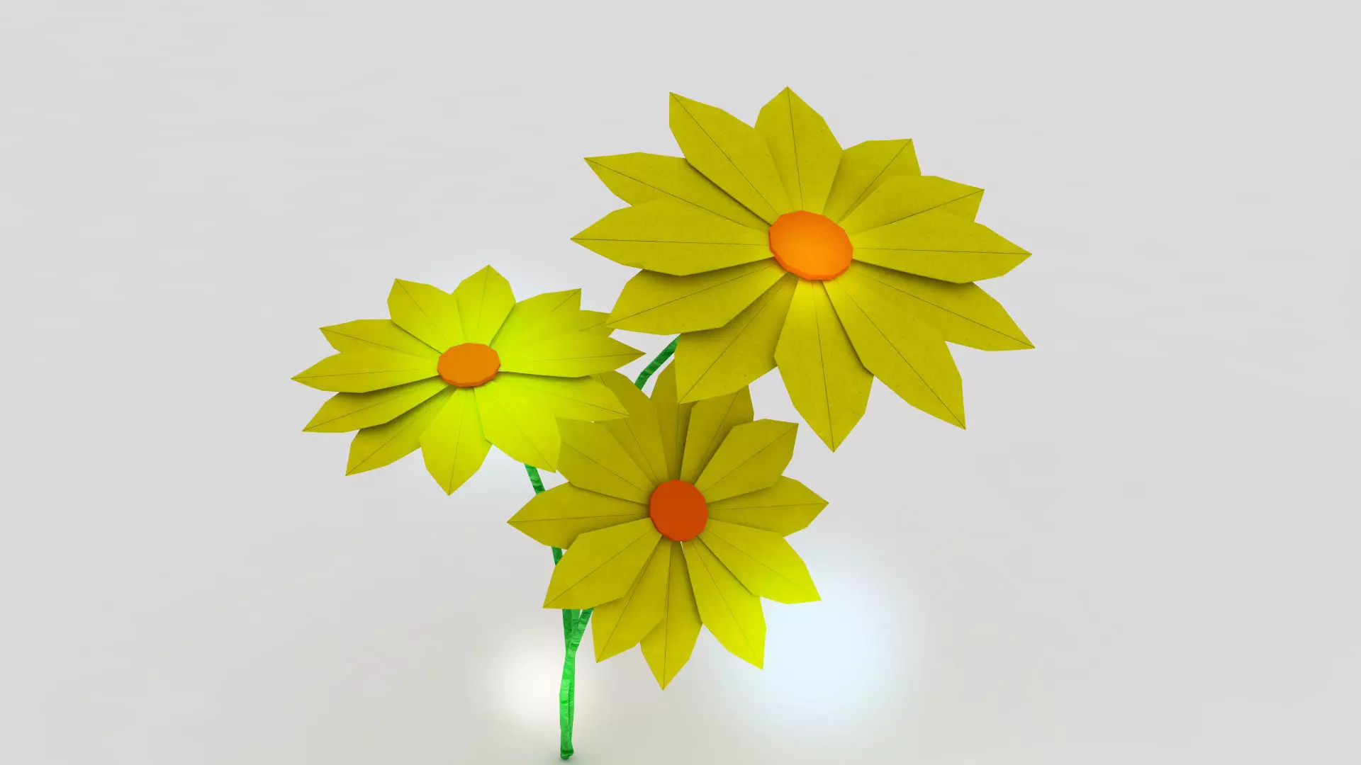 origami three flowers Low-poly 3D model_0