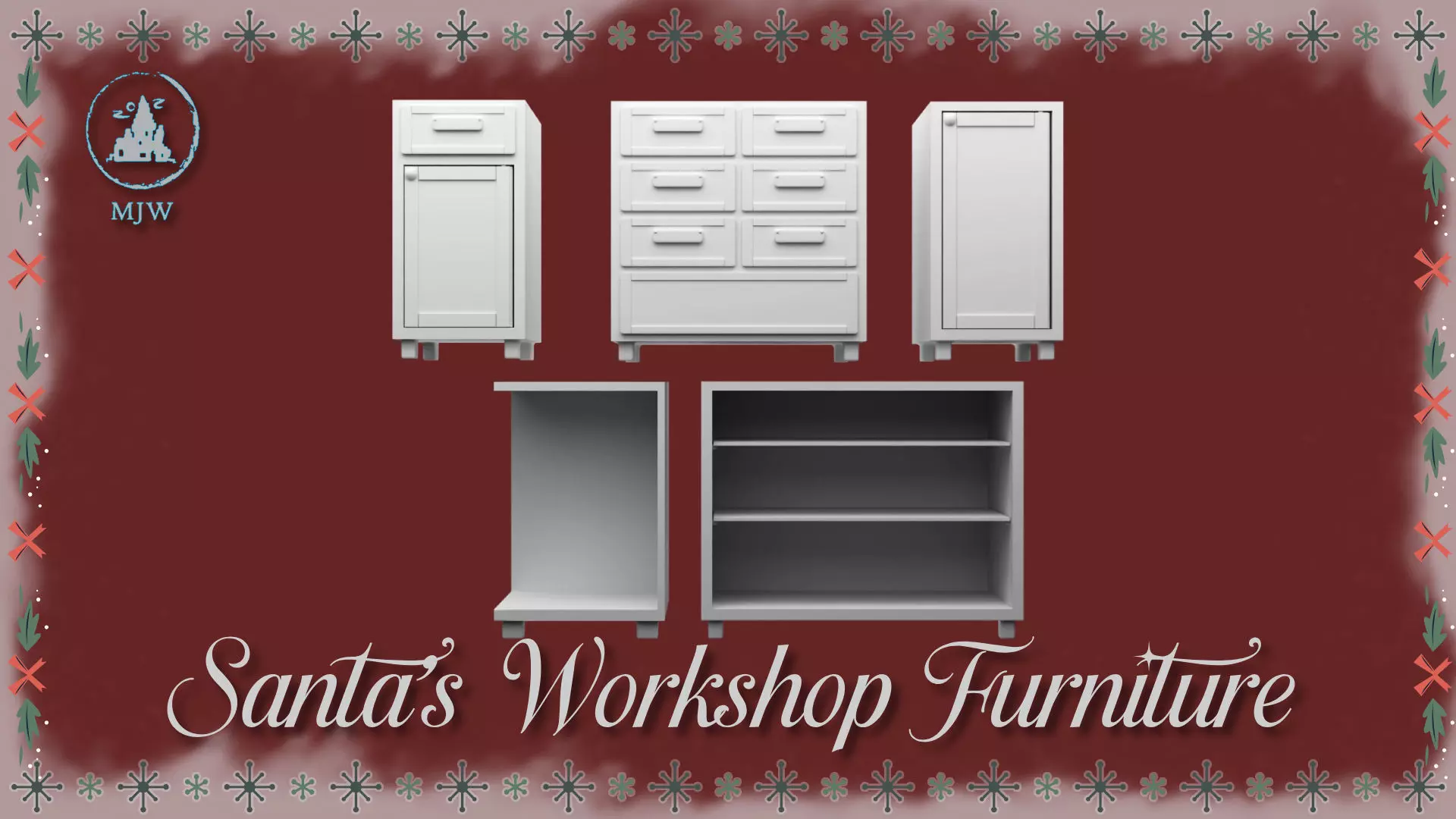 Santa Workshop Furniture Cabinets Tables Shelves and Windows 3D print model_1
