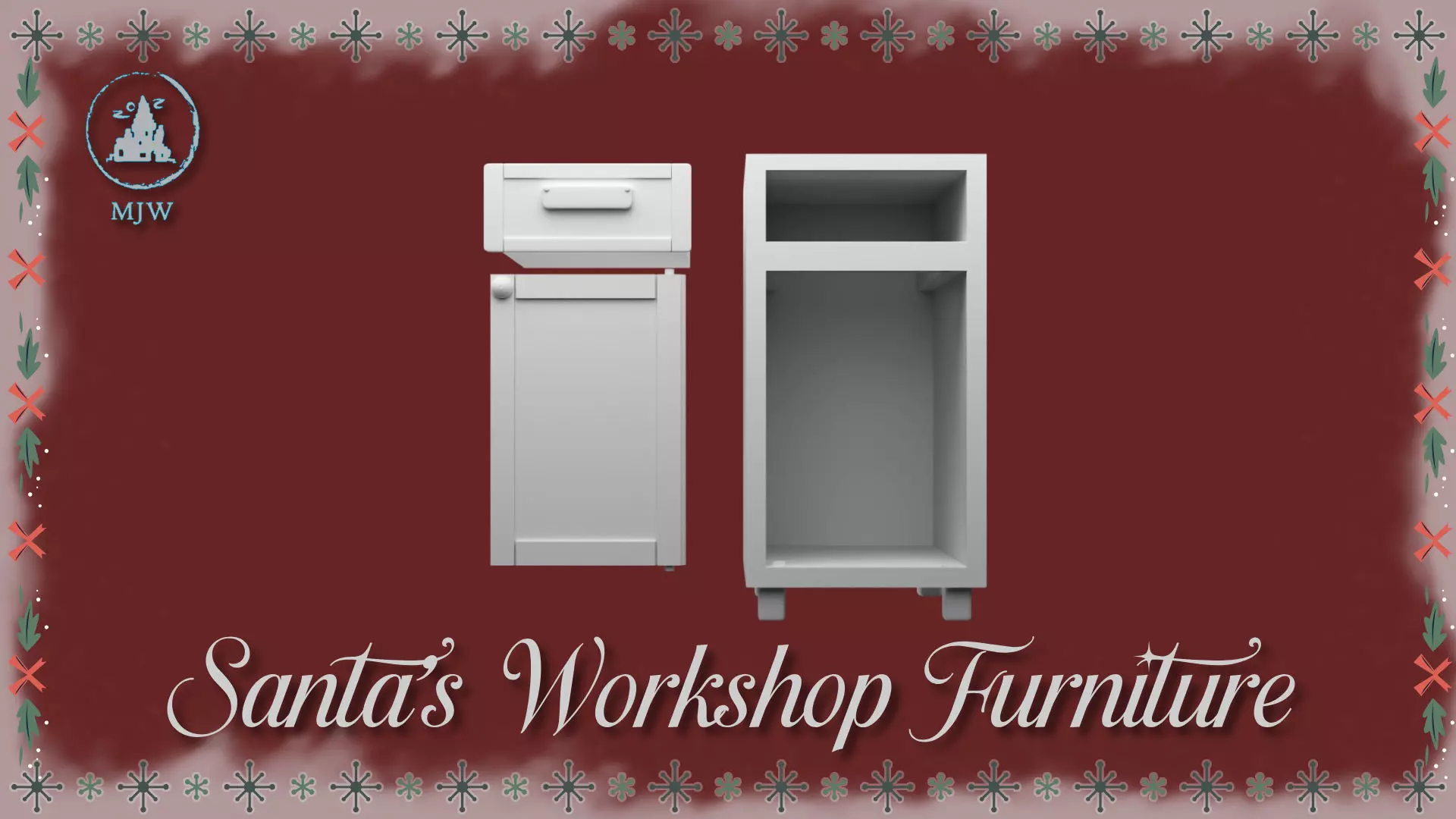 Santa Workshop Furniture Cabinets Tables Shelves and Windows 3D print model_6