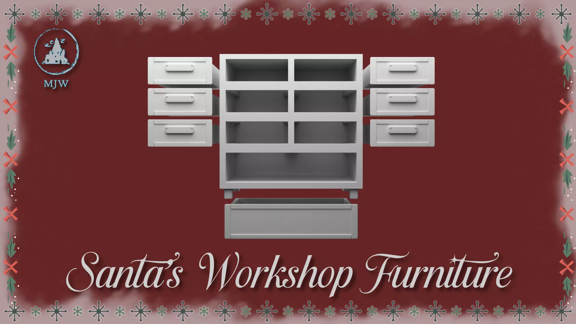 Santa Workshop Furniture Cabinets Tables Shelves and Windows 3D print model_4