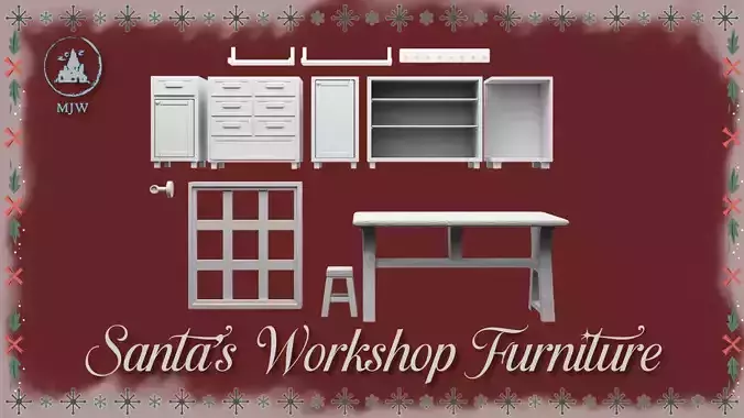 Santa Workshop Furniture Cabinets Tables Shelves and Windows
