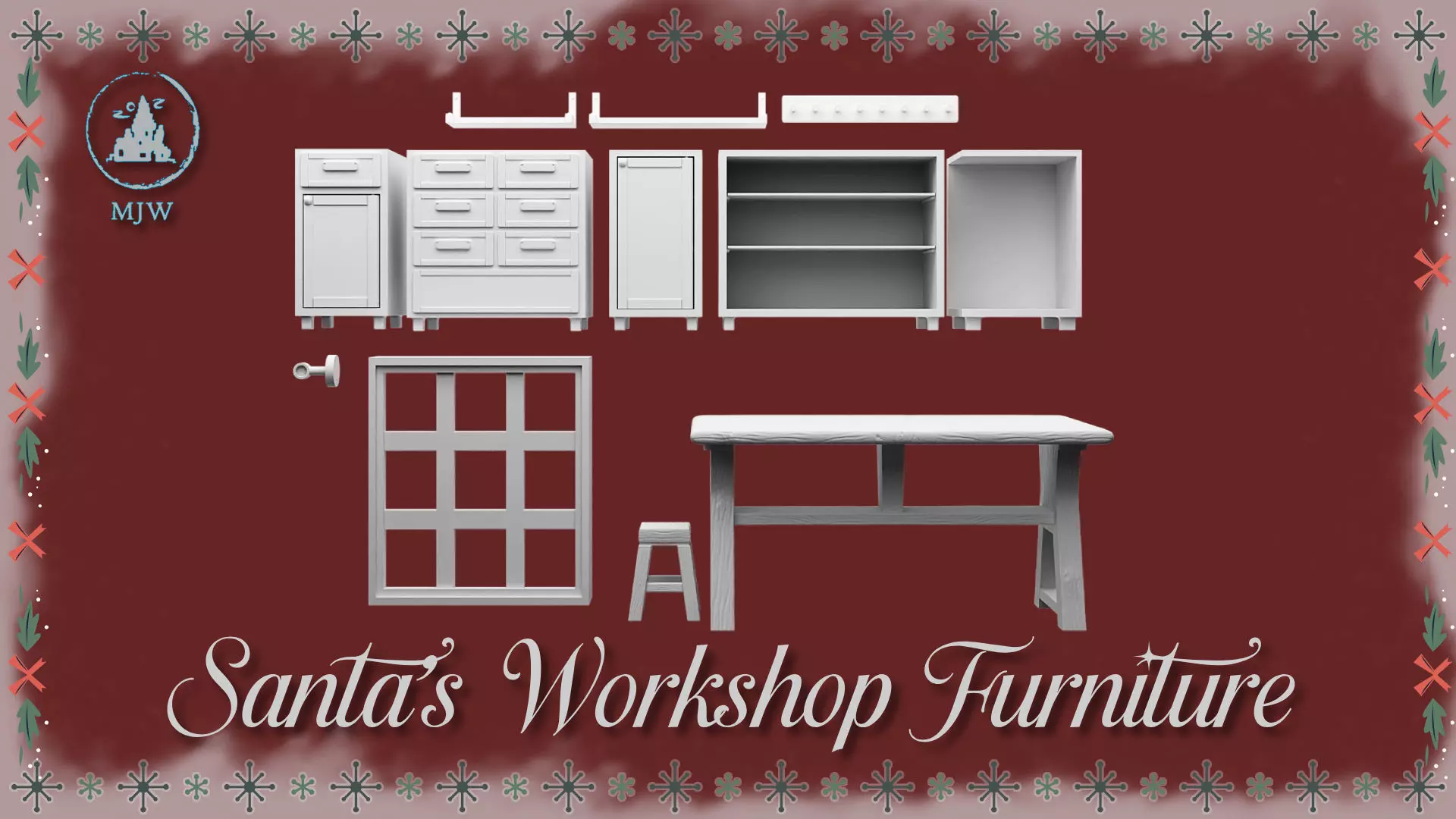 Santa Workshop Furniture Cabinets Tables Shelves and Windows 3D print model_0