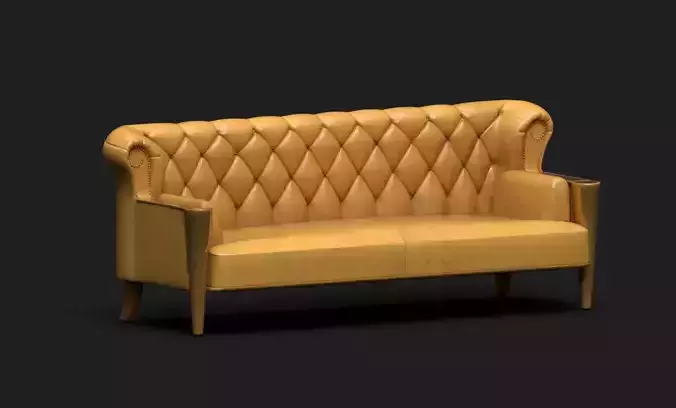 Modern Yellow Upholstered Chesterfield Sofa