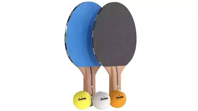 Table tennis paddle blue with balls Low-poly 3D model