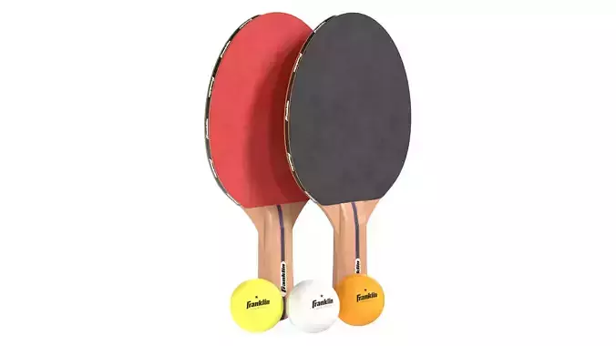 Table tennis paddles red with balls Low-poly 3D model