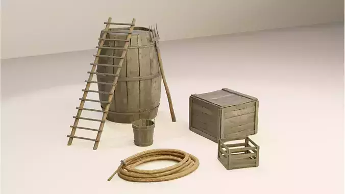 Medieval Workshop Props Pack Low Mid Poly PBR 3 LODs