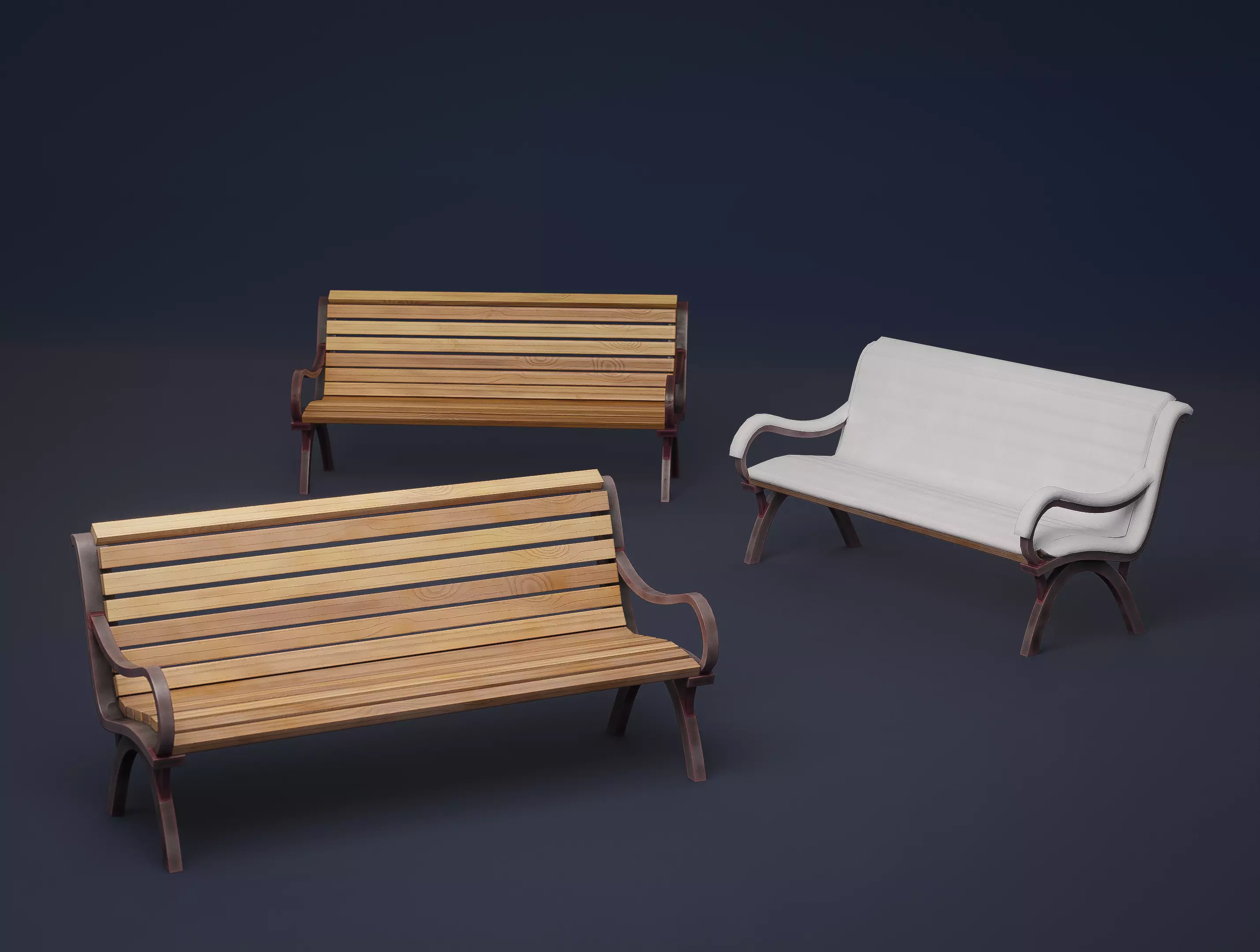Stylized Wooden Bench Low-poly 3D model_2
