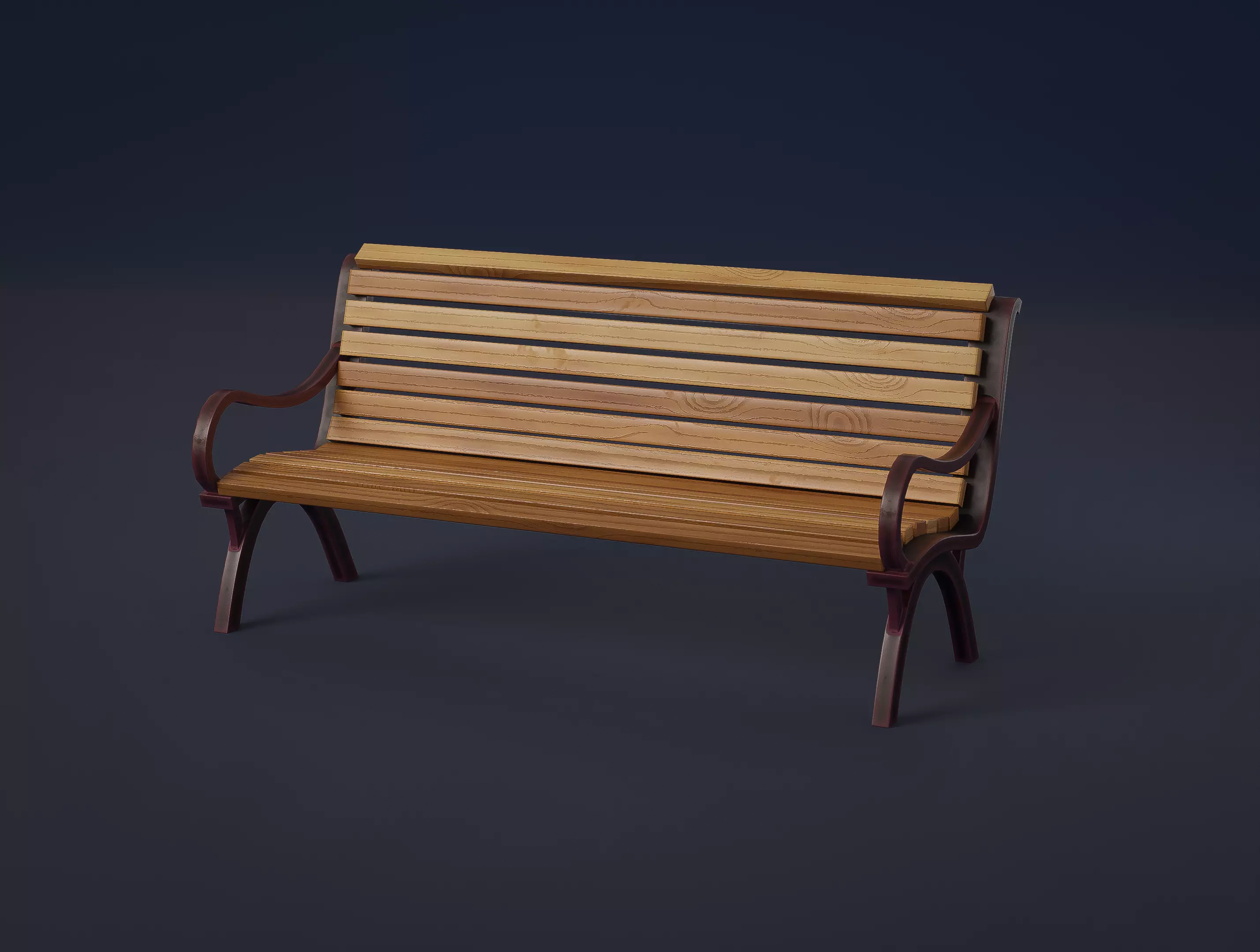 Stylized Wooden Bench Low-poly 3D model_3