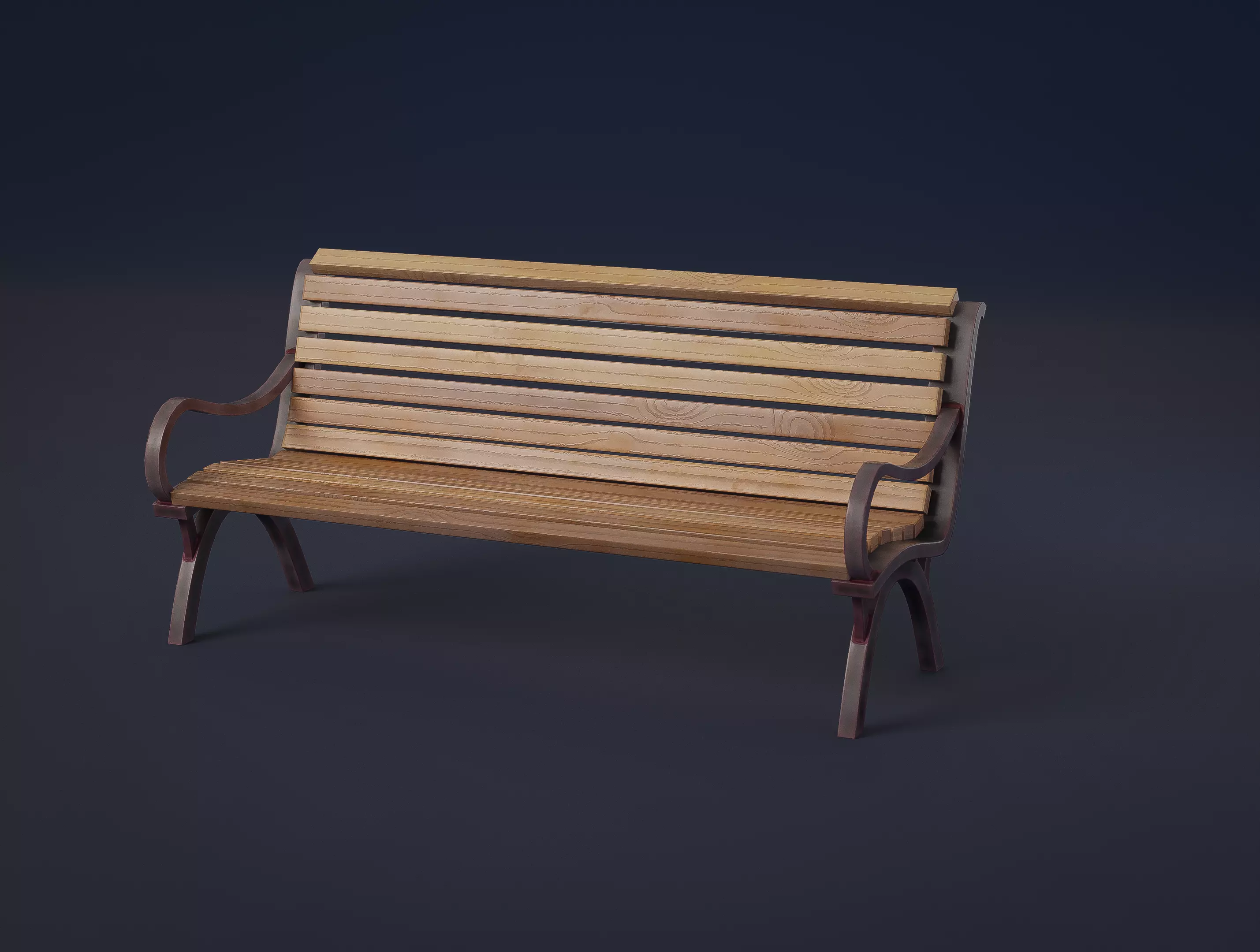 Stylized Wooden Bench Low-poly 3D model_4