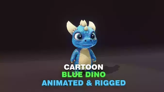Cartoon Blue Dinosaur 3D Model Animated Character