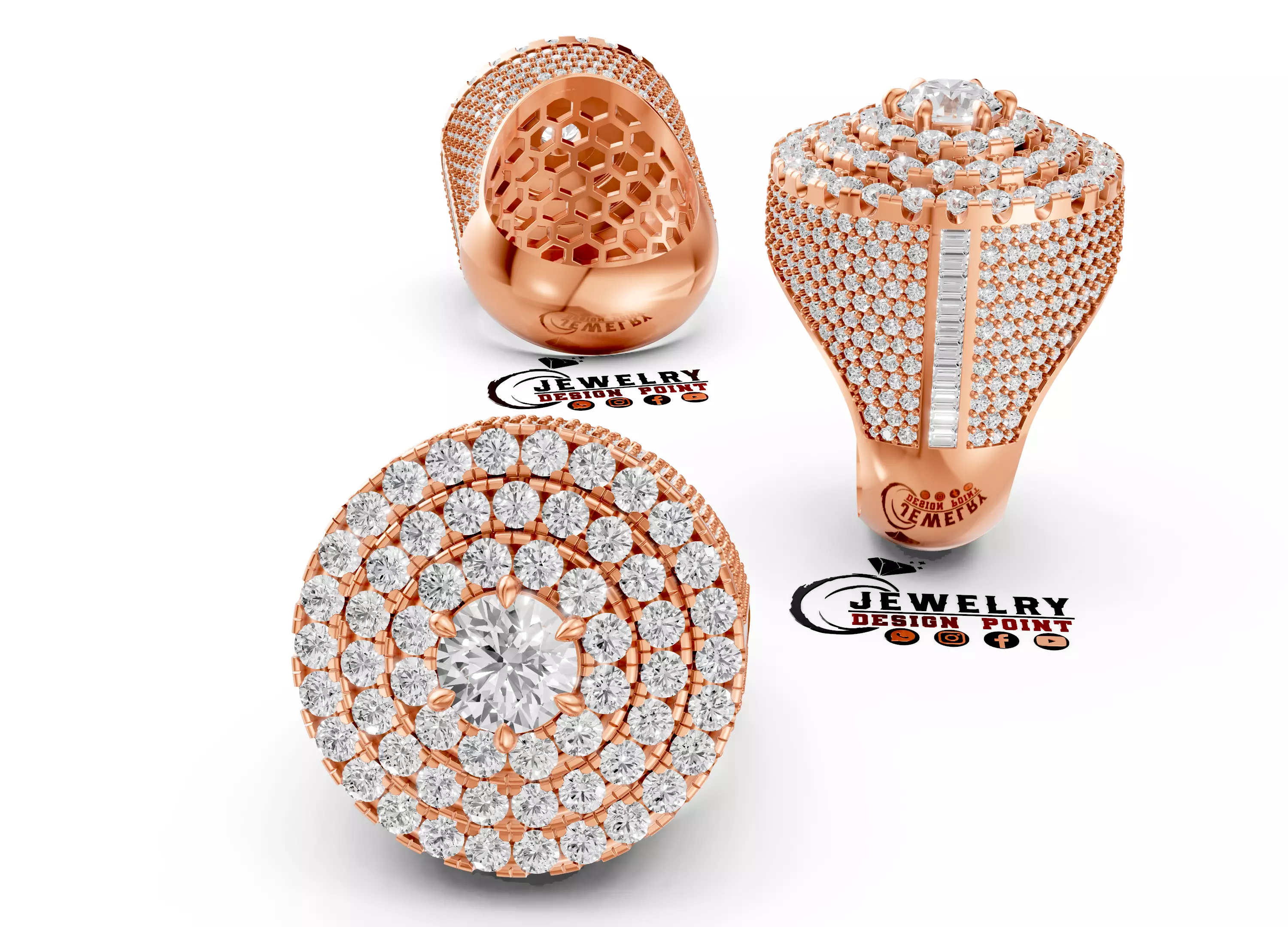 Custom Simulated Diamond Round Cut Hip Hop Men Pinky Ring 3D print model_2