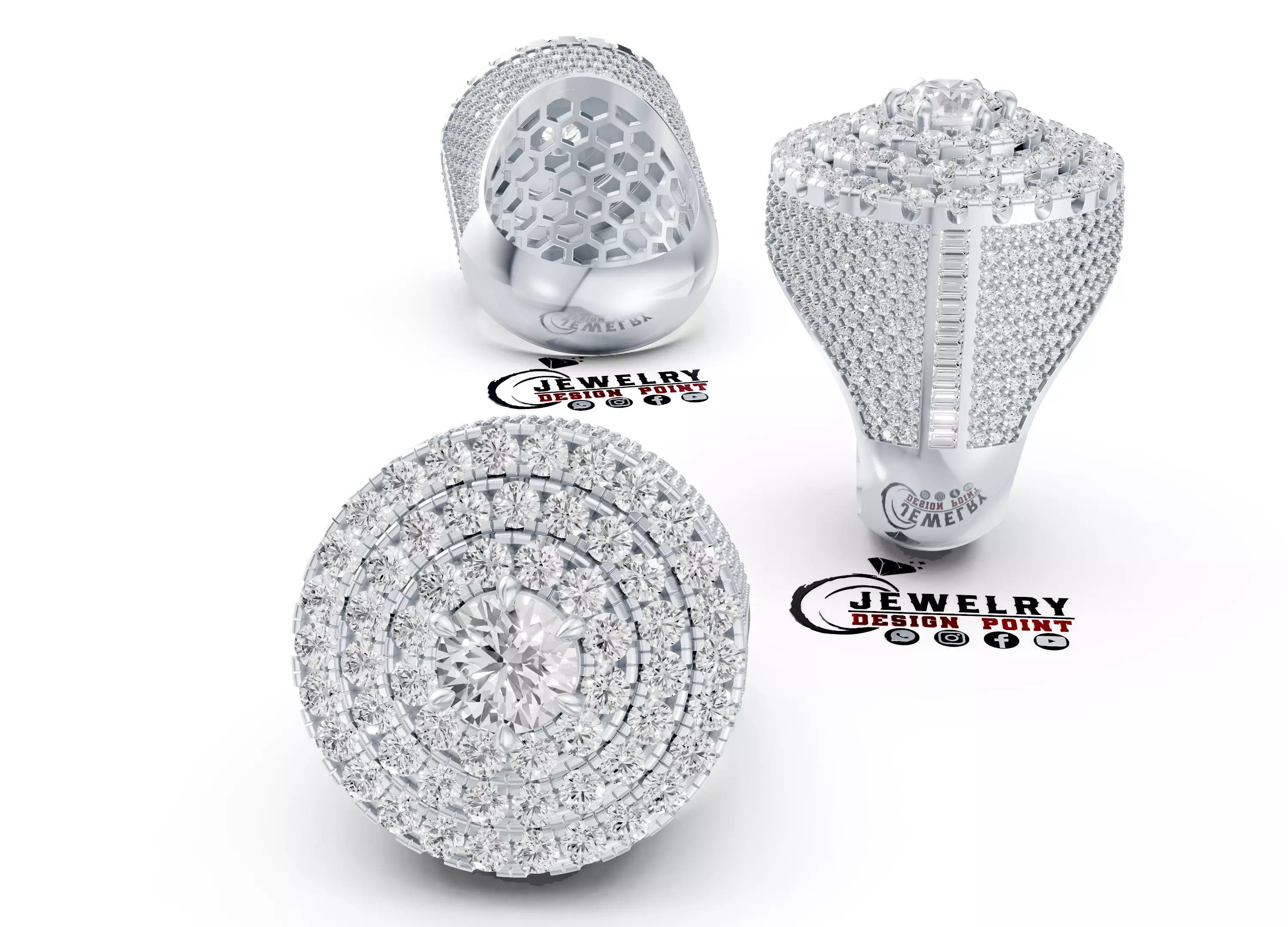 Custom Simulated Diamond Round Cut Hip Hop Men Pinky Ring 3D print model_3