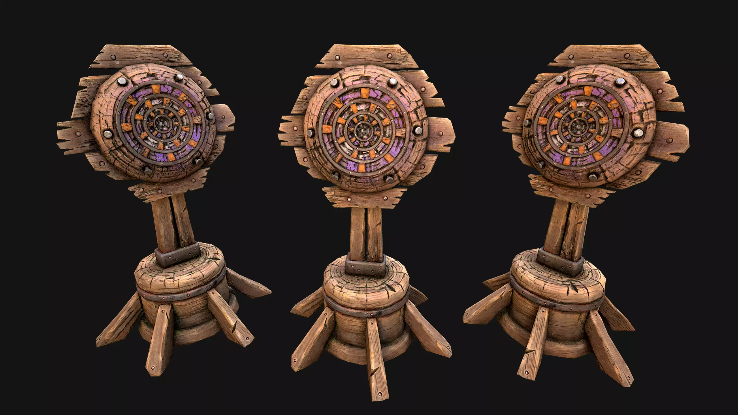 Medieval Wooden Target Dartboard Shooting Range Furniture Low-poly 3D model_14