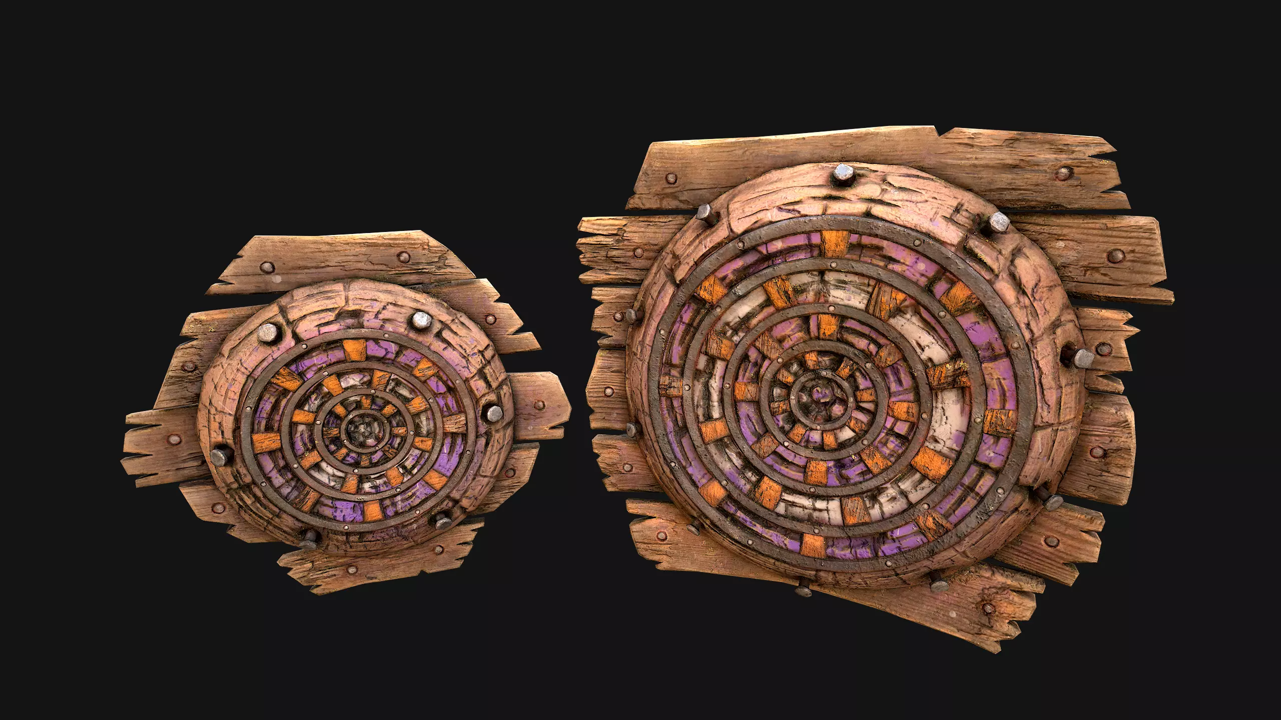 Medieval Wooden Target Dartboard Shooting Range Furniture Low-poly 3D model_16