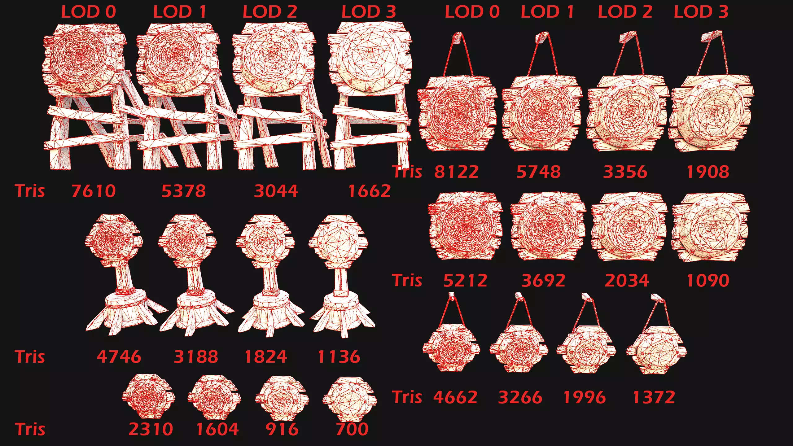 Medieval Wooden Target Dartboard Shooting Range Furniture Low-poly 3D model_2