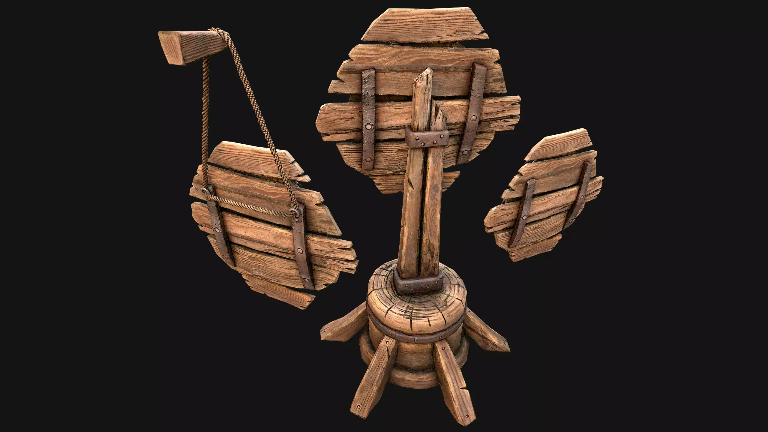 Medieval Wooden Target Dartboard Shooting Range Furniture Low-poly 3D model_12