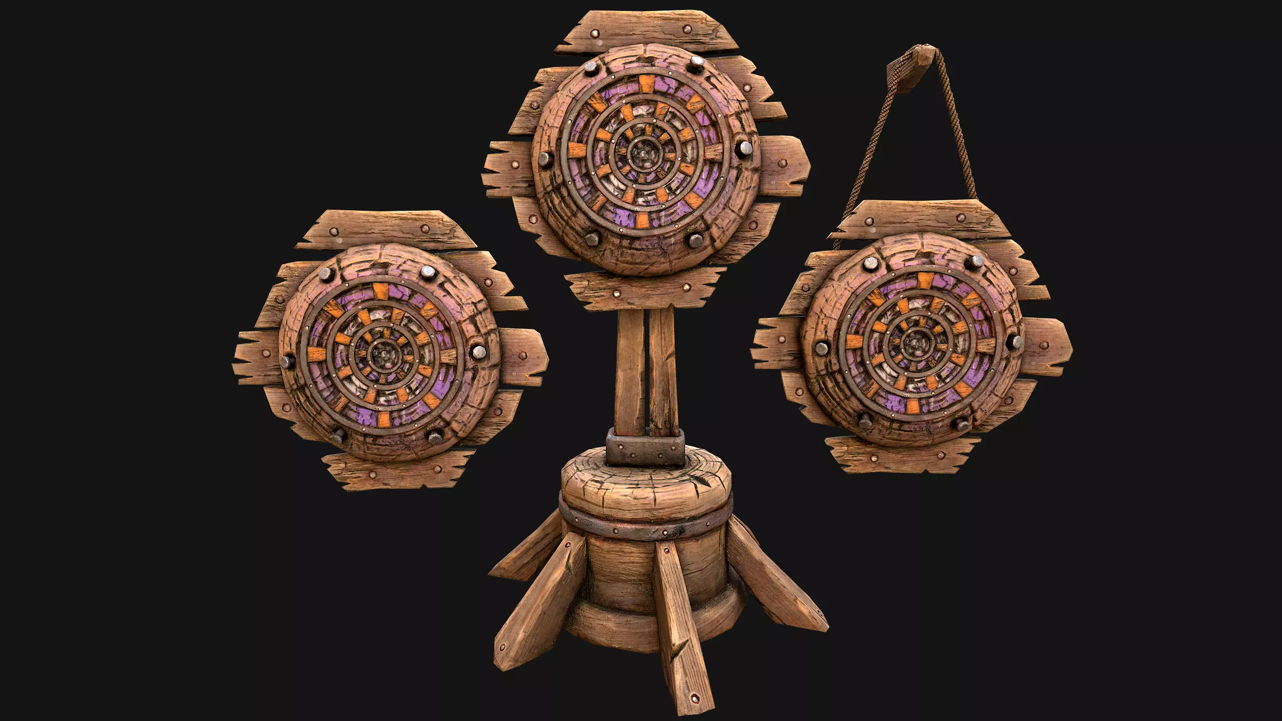 Medieval Wooden Target Dartboard Shooting Range Furniture Low-poly 3D model_8