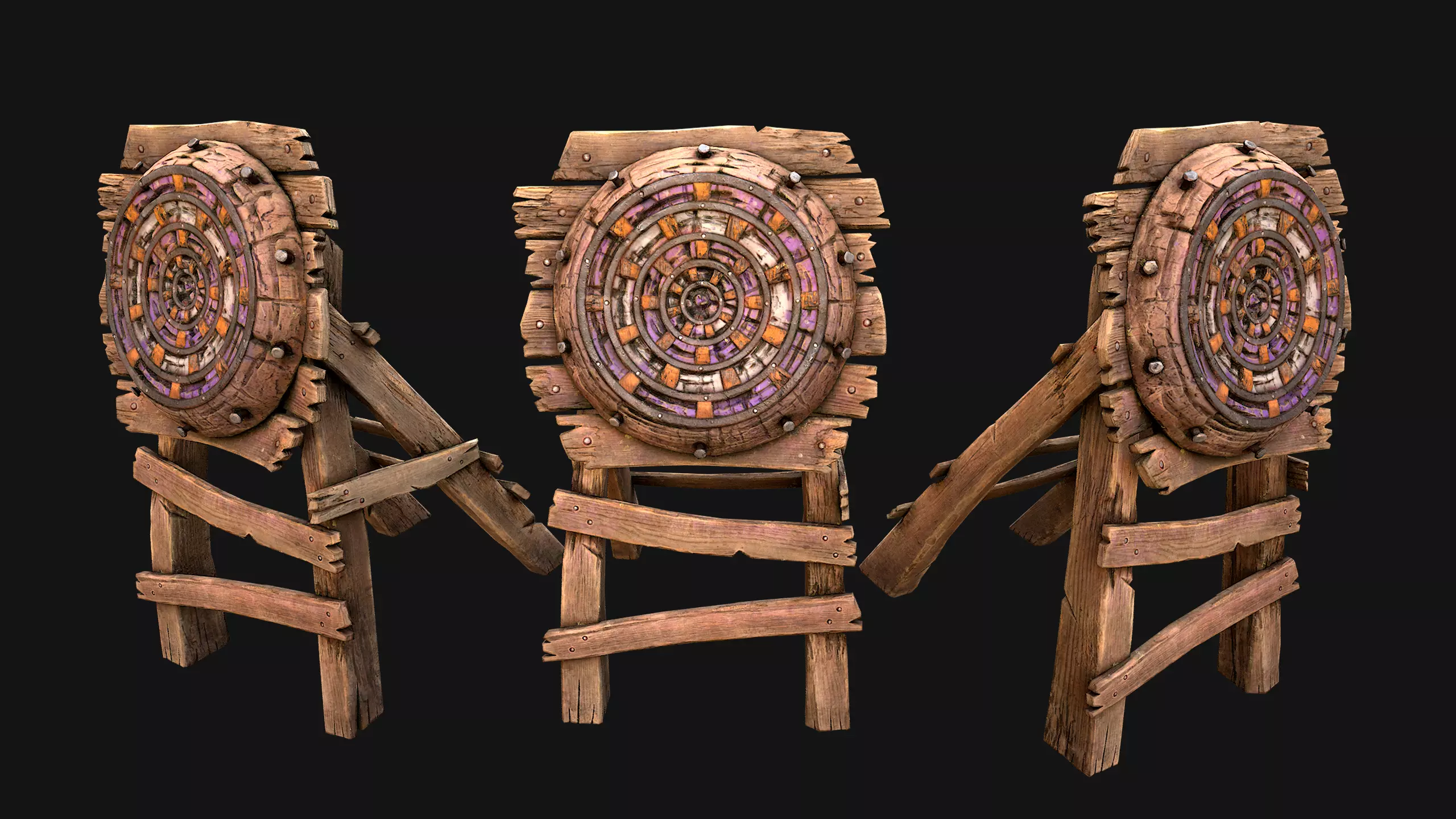 Medieval Wooden Target Dartboard Shooting Range Furniture Low-poly 3D model_13