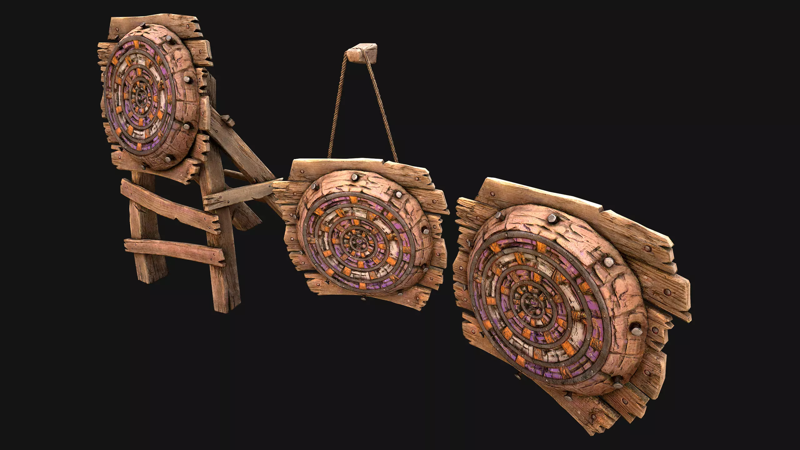 Medieval Wooden Target Dartboard Shooting Range Furniture Low-poly 3D model_9