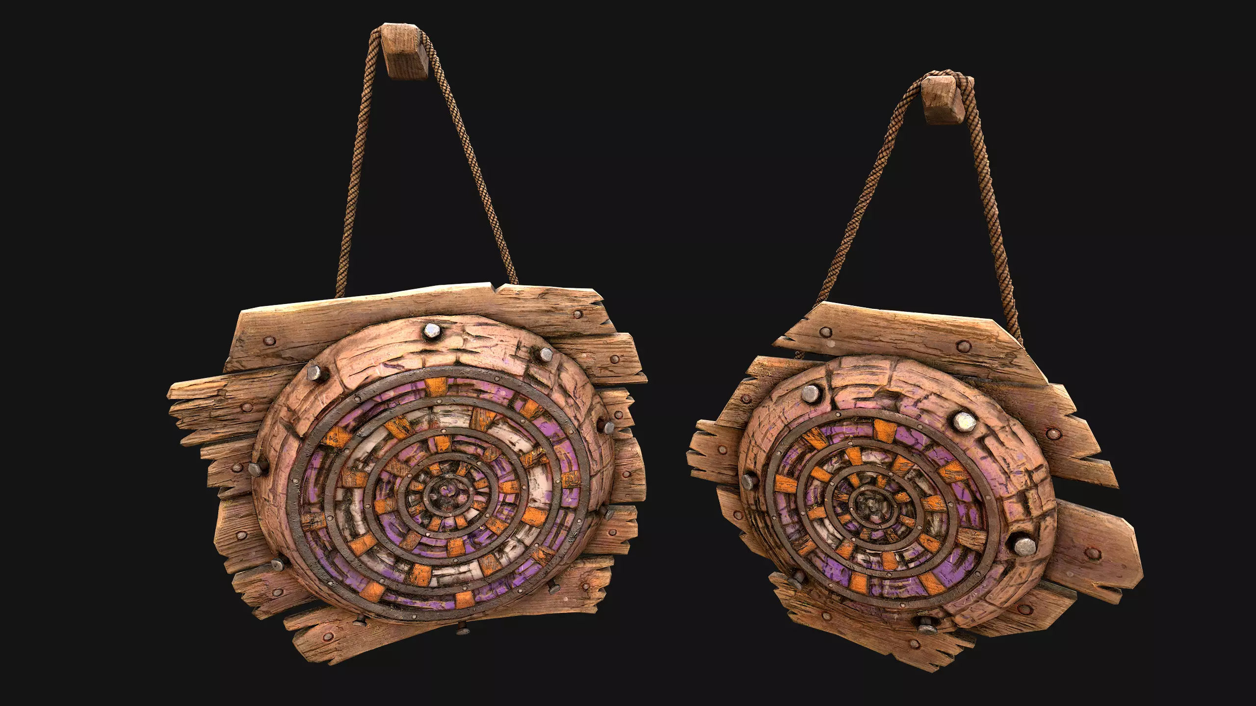 Medieval Wooden Target Dartboard Shooting Range Furniture Low-poly 3D model_15