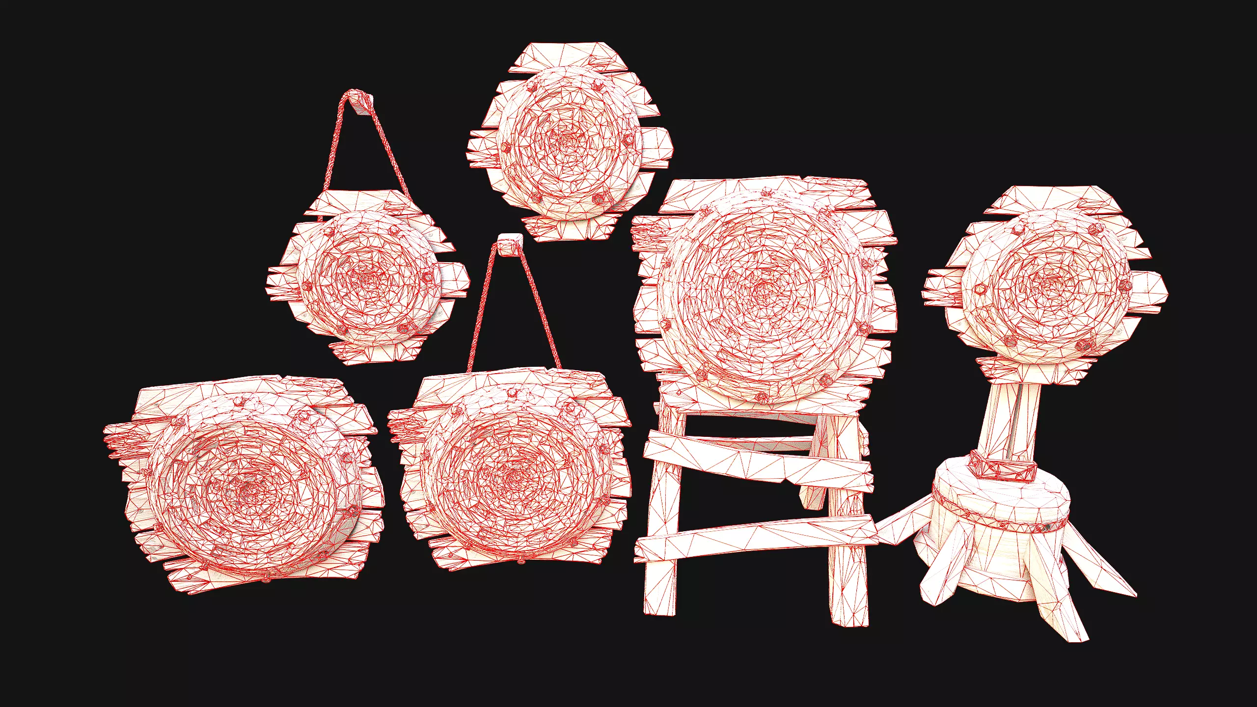 Medieval Wooden Target Dartboard Shooting Range Furniture Low-poly 3D model_18