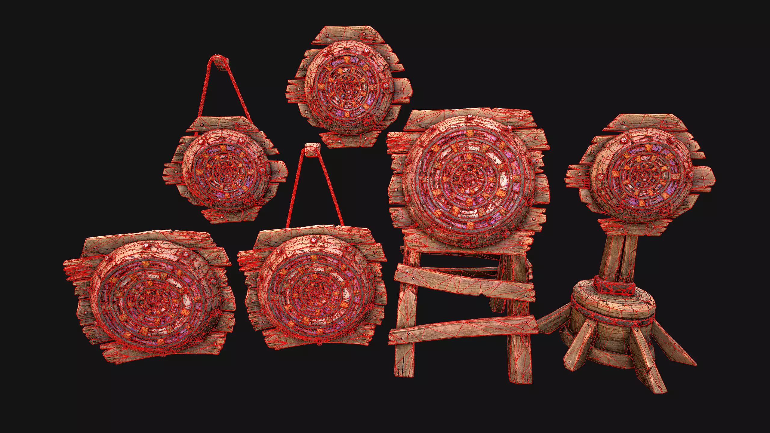 Medieval Wooden Target Dartboard Shooting Range Furniture Low-poly 3D model_17