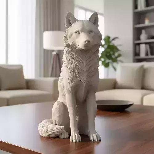 Sitting Wolf Guardian - 3D Print Model