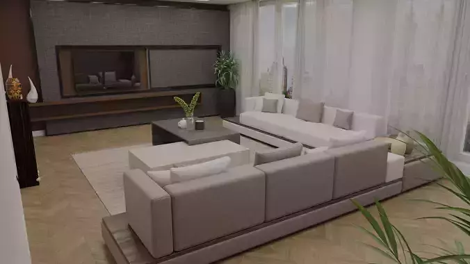 Elegant Minimalist Living Room with Dual Sofa Layout