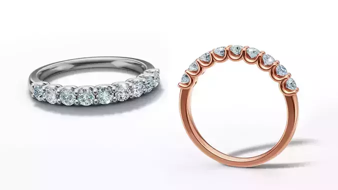 9 stone Half Eternity Diamond Band Ring  3Dmodel