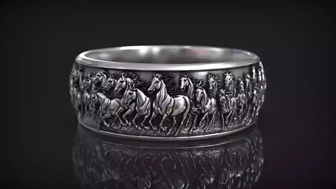 Running Horses Band Ring with Dynamic Horse Relief