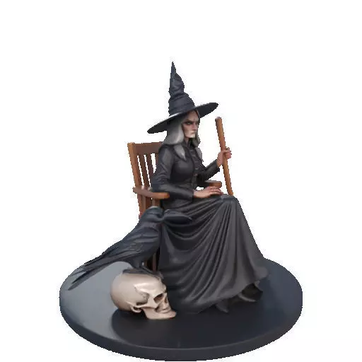 2908 Elegant Witch with Broom Raven and Skull Color 3D print model_13