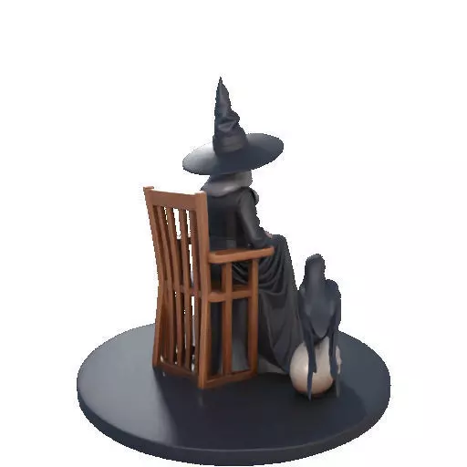 2908 Elegant Witch with Broom Raven and Skull Color 3D print model_20