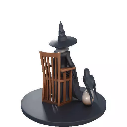 2908 Elegant Witch with Broom Raven and Skull Color 3D print model_21