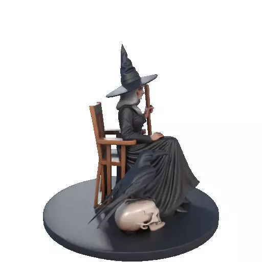 2908 Elegant Witch with Broom Raven and Skull Color 3D print model_16