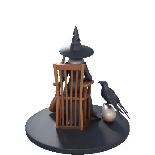 2908 Elegant Witch with Broom Raven and Skull Color 3D print model_23