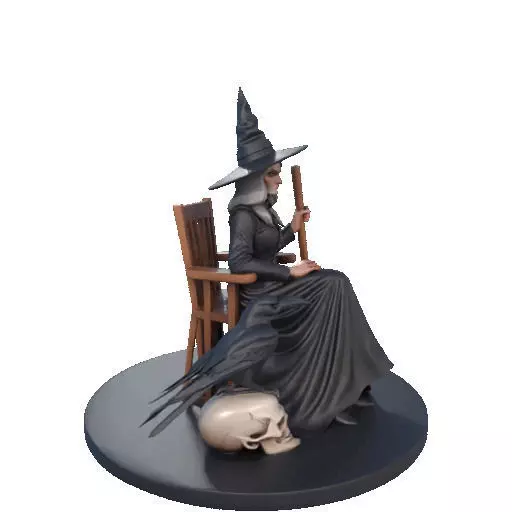 2908 Elegant Witch with Broom Raven and Skull Color 3D print model_15