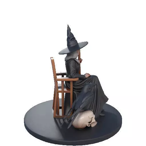 2908 Elegant Witch with Broom Raven and Skull Color 3D print model_17