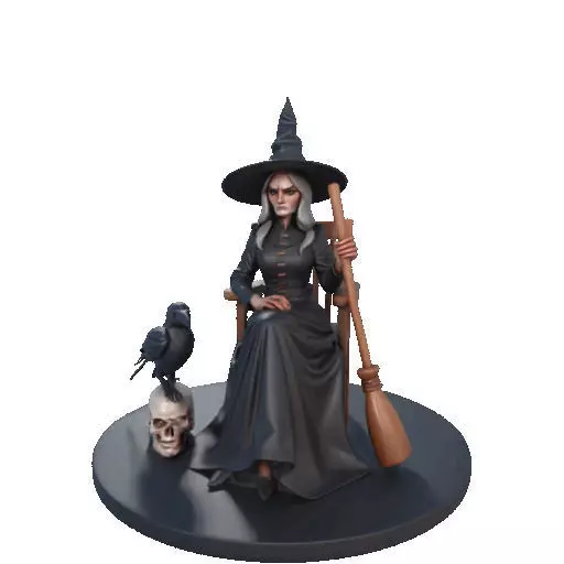 2908 Elegant Witch with Broom Raven and Skull Color 3D print model_38