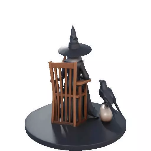 2908 Elegant Witch with Broom Raven and Skull Color 3D print model_22