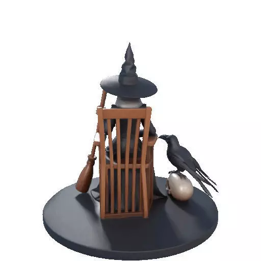 2908 Elegant Witch with Broom Raven and Skull Color 3D print model_24